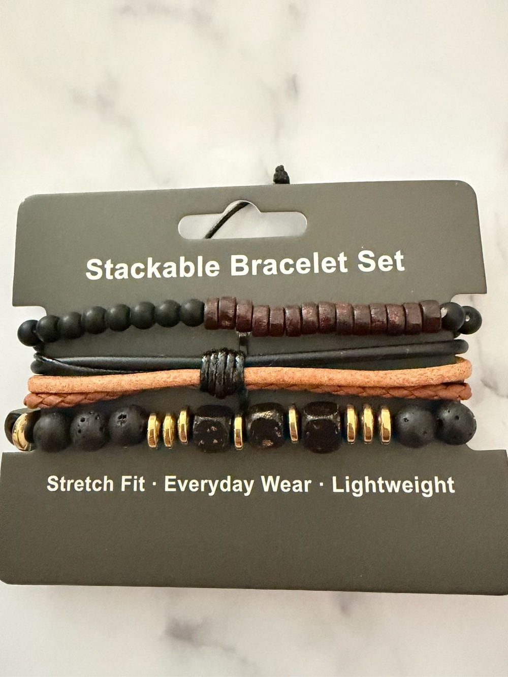 Stackable Bracelet Set - Black & Brown Men's Bracelet Set